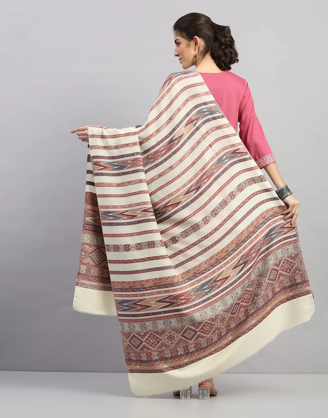 Women Multicolor Self Design   Shawl - Image 4