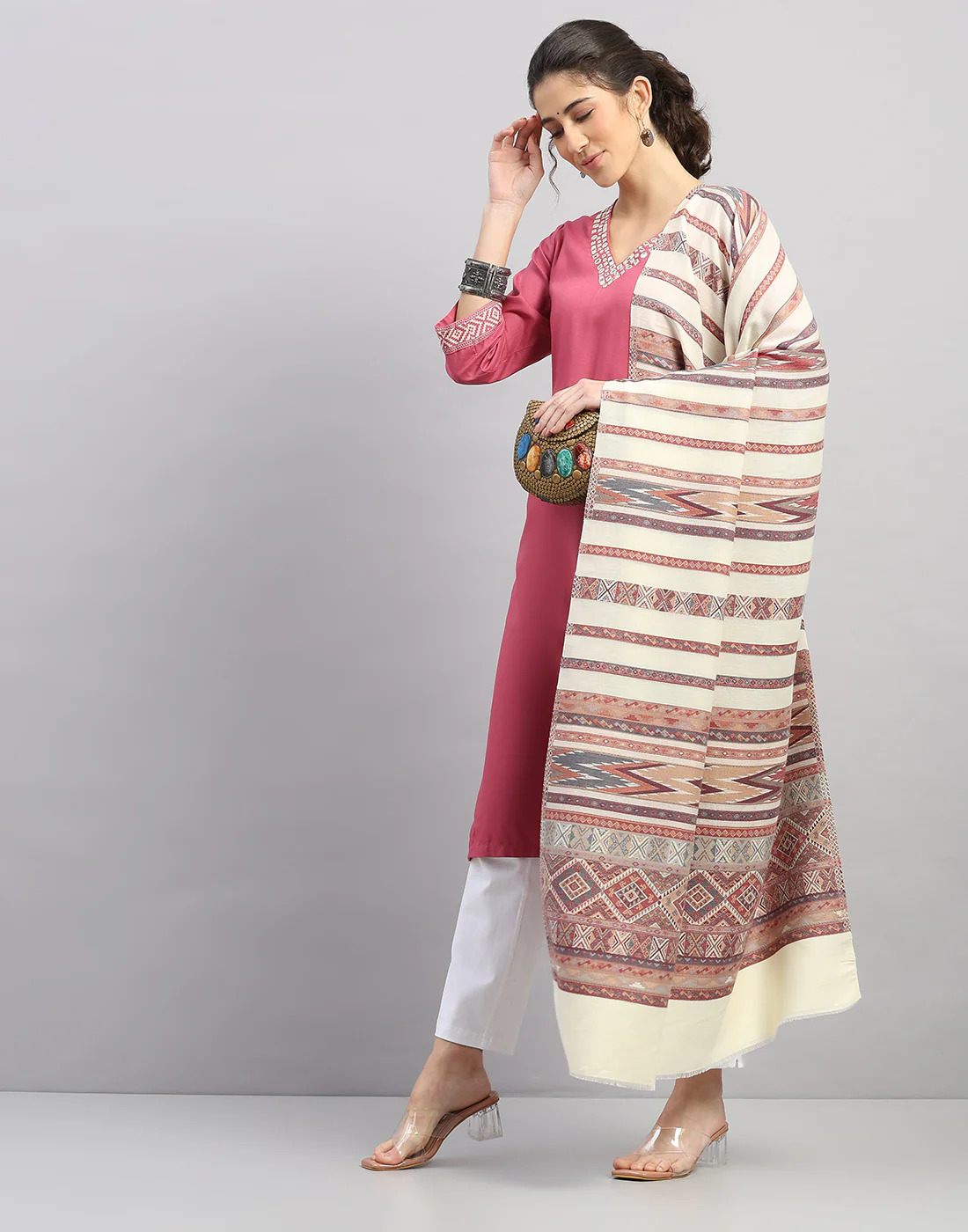 Women Multicolor Self Design   Shawl - Image 5