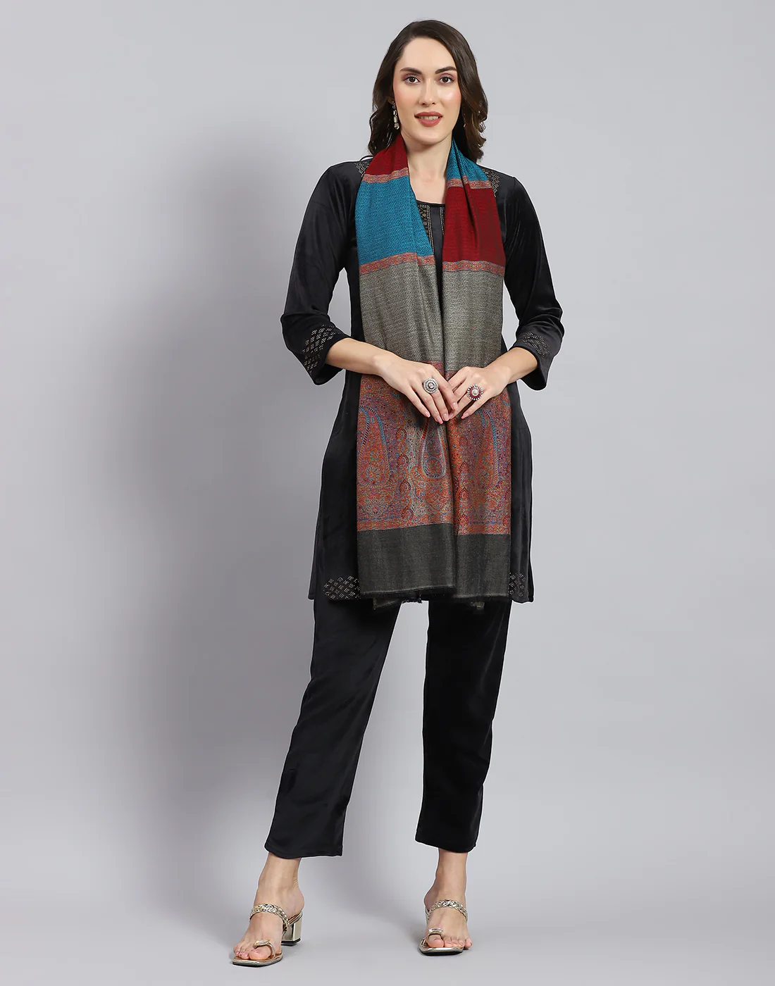 Women Multicolor Self Design Stole - Image 2