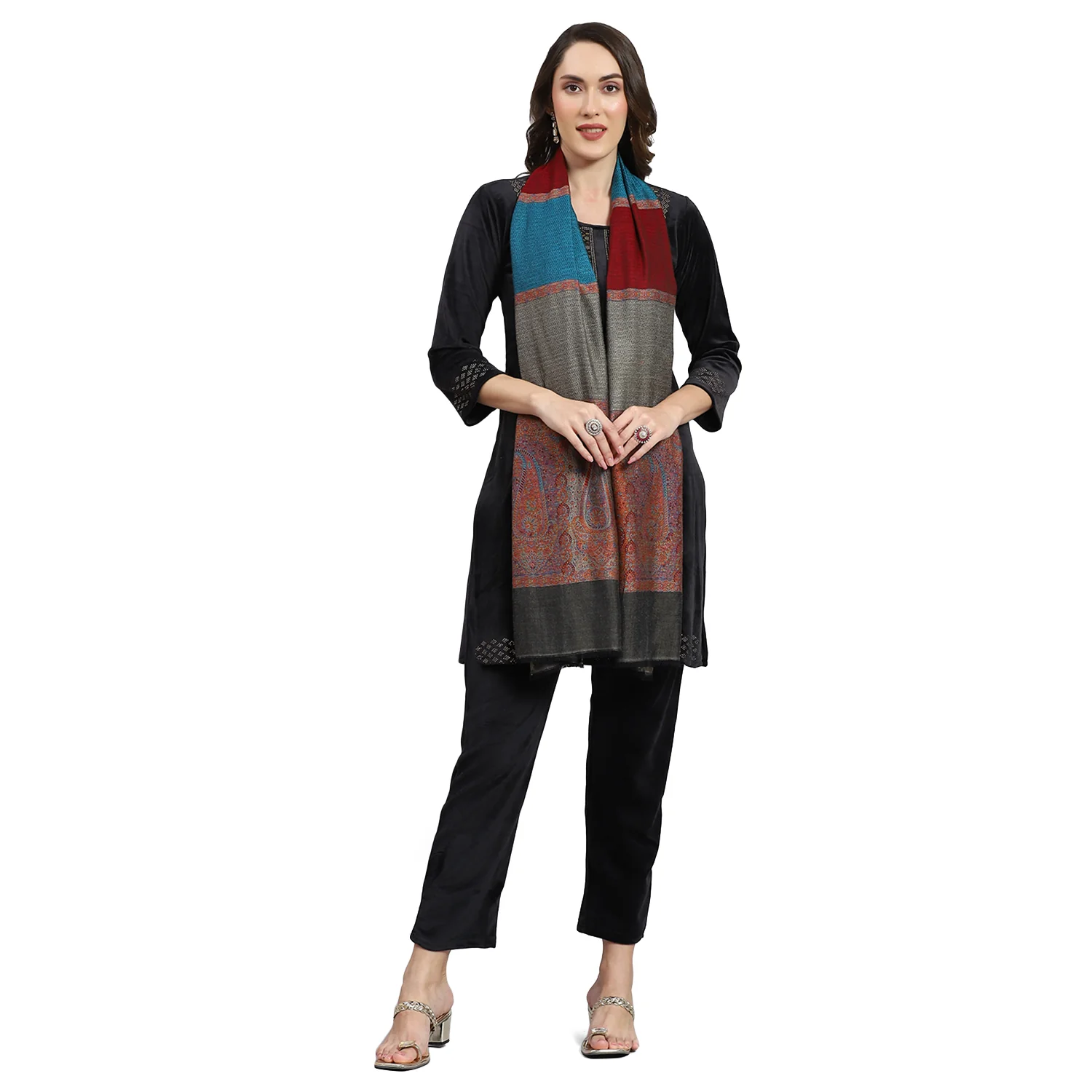 Women Multicolor Self Design Stole - Image 5