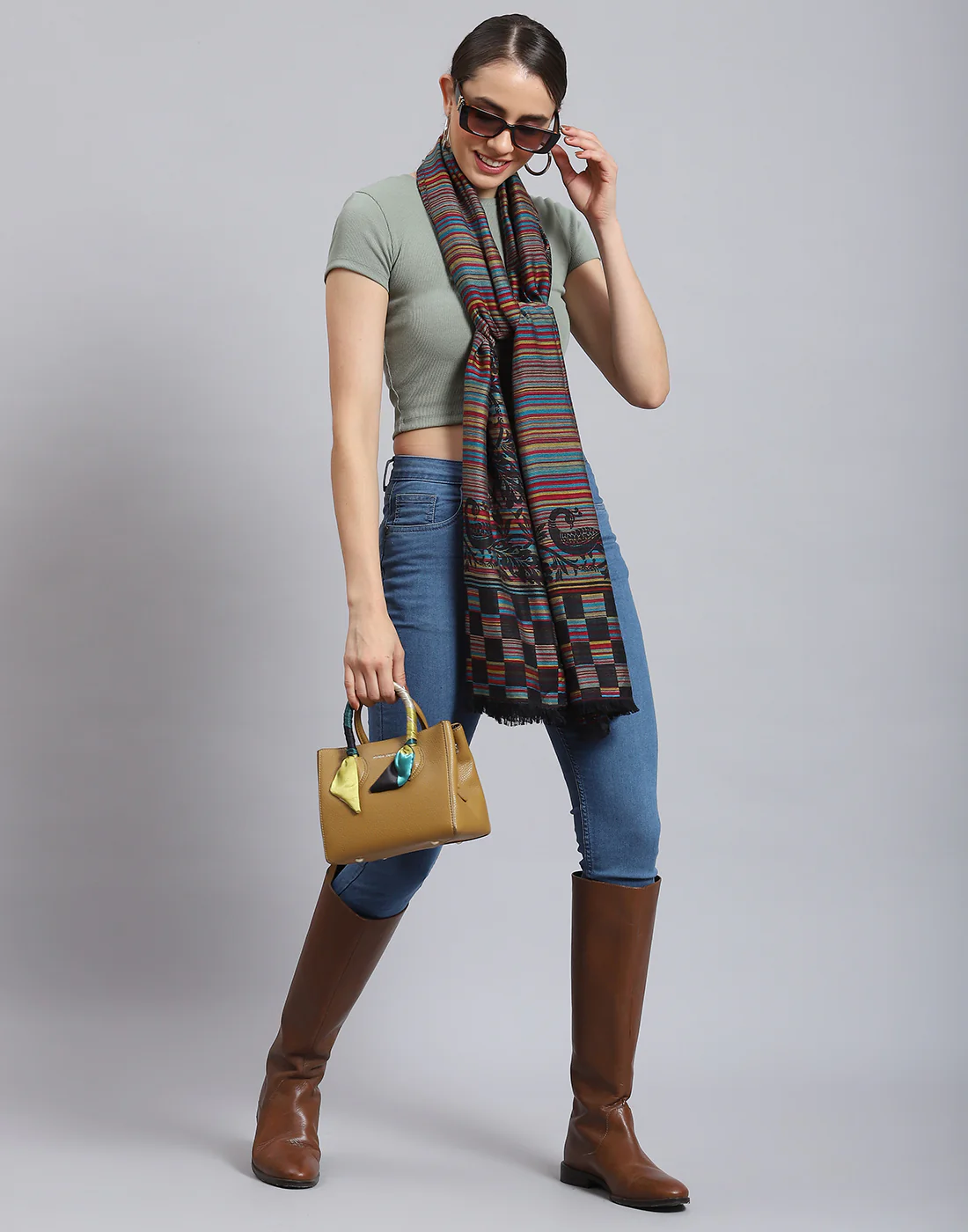 Women Multicolor Self Design Stole - Image 2