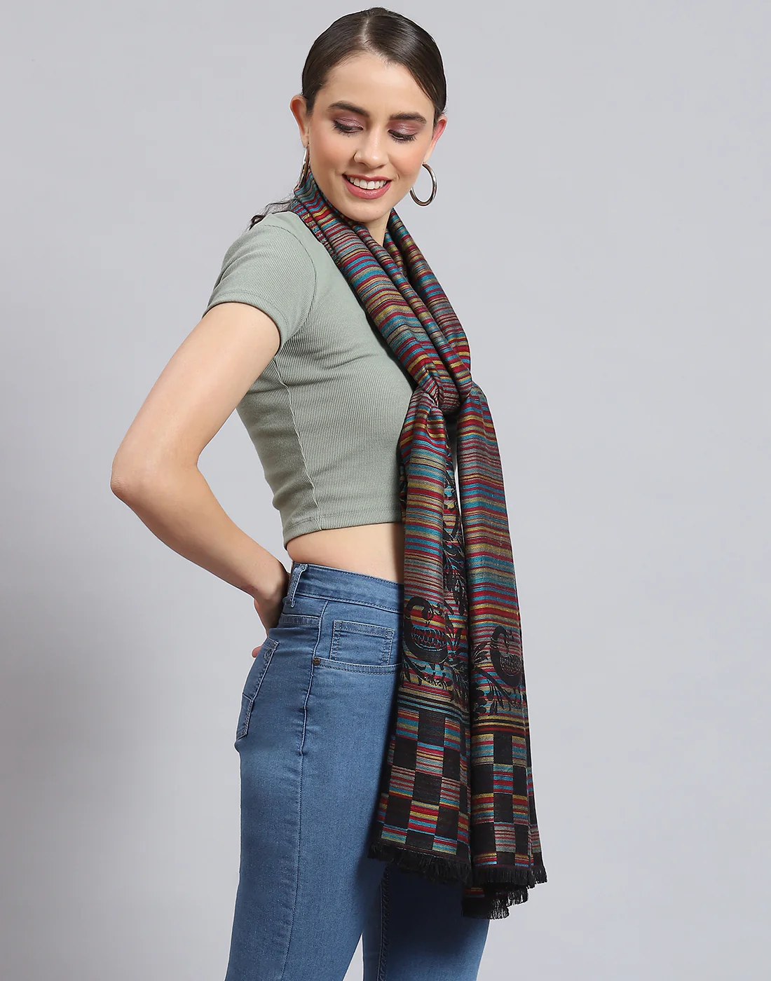 Women Multicolor Self Design Stole - Image 5
