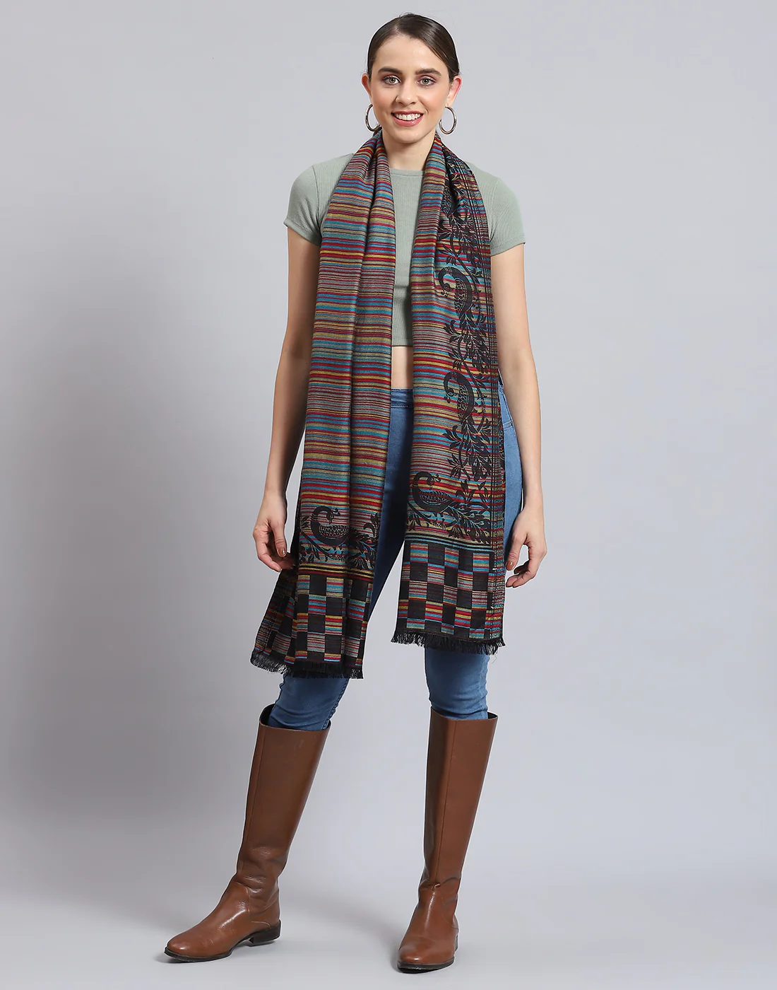 Women Multicolor Self Design Stole - Image 6