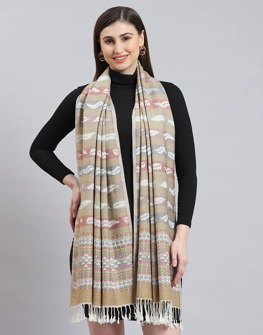 Women Multicolor Self Design Stole - Image 3