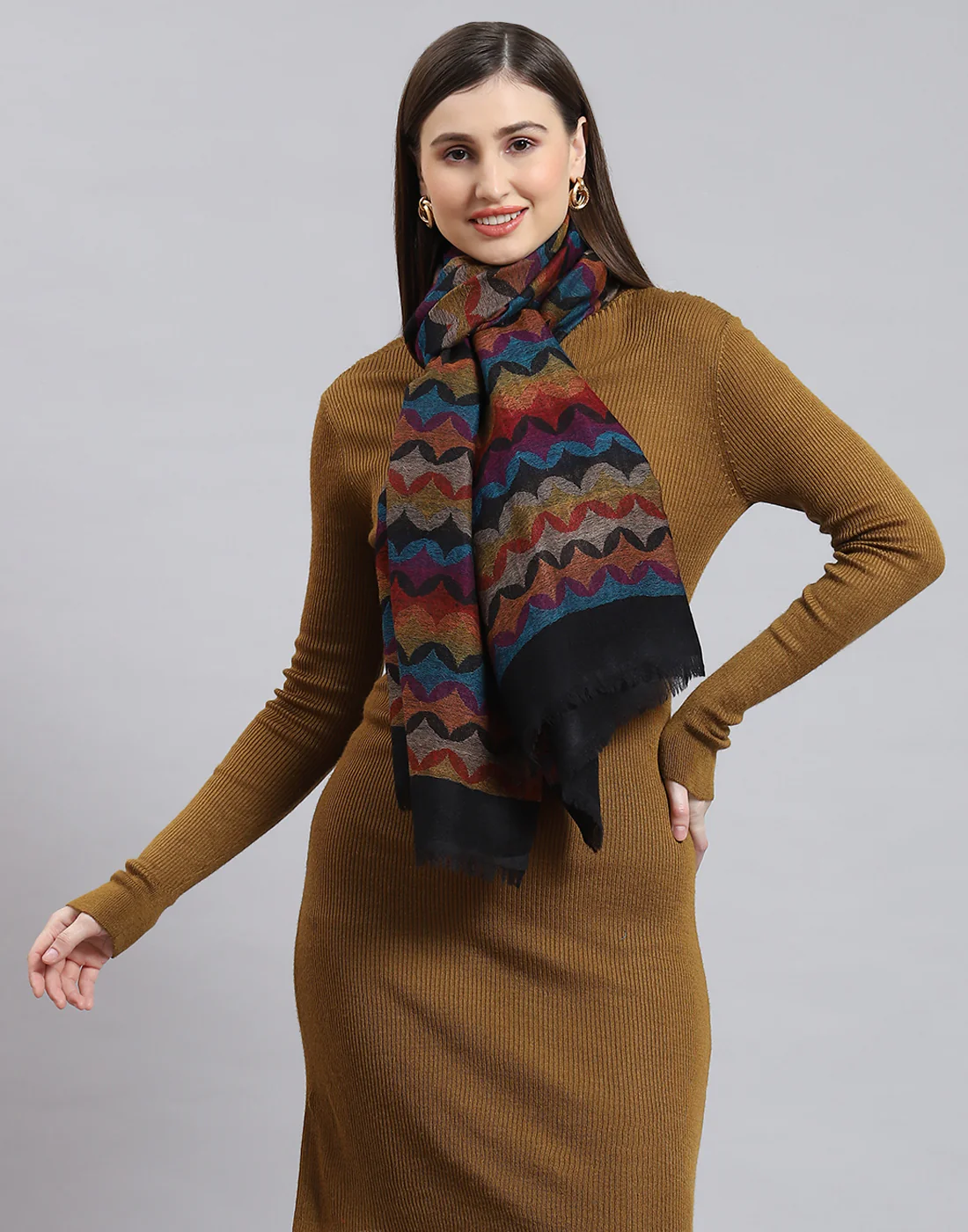 Women Multicolor Self Design Stole - Image 3
