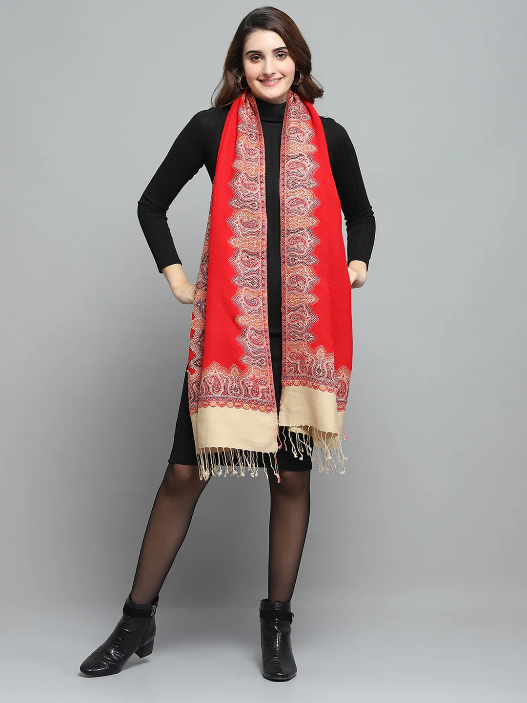 Women Multicolor Self Design Stole - Image 5