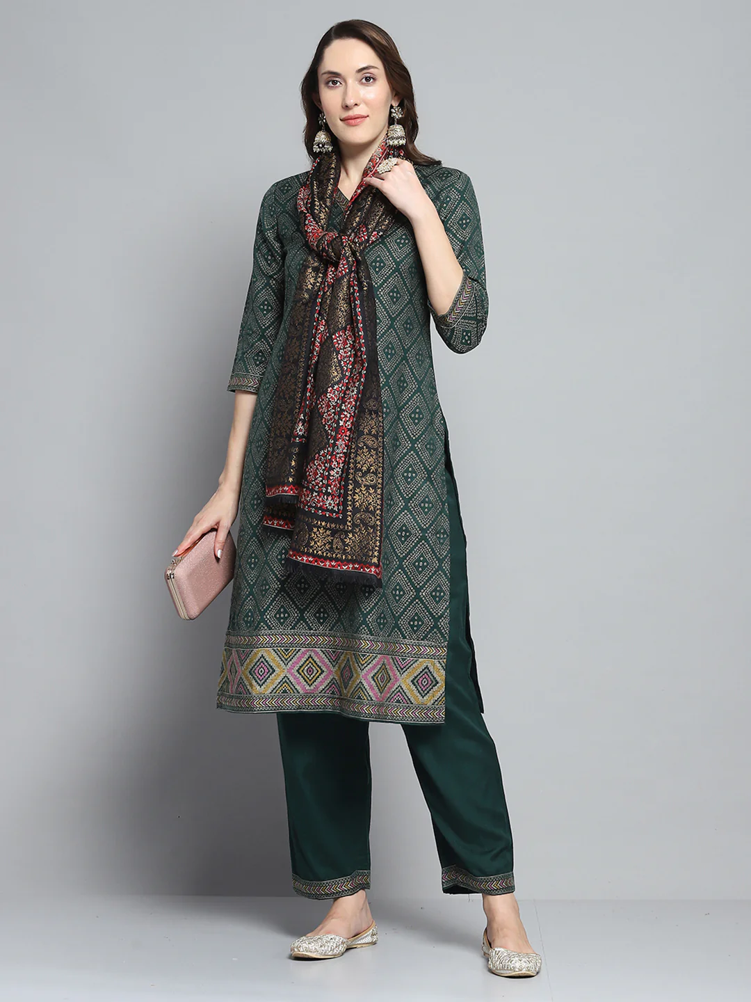 Women Multicolor Self Design Stole - Image 2