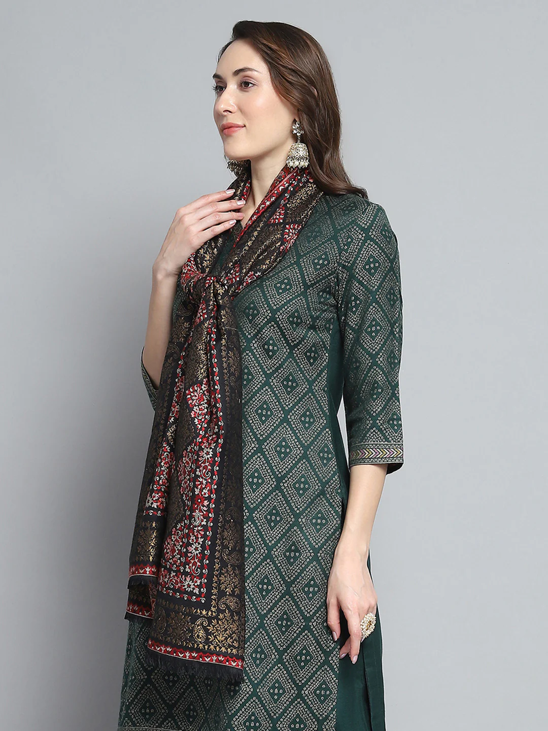 Women Multicolor Self Design Stole - Image 3