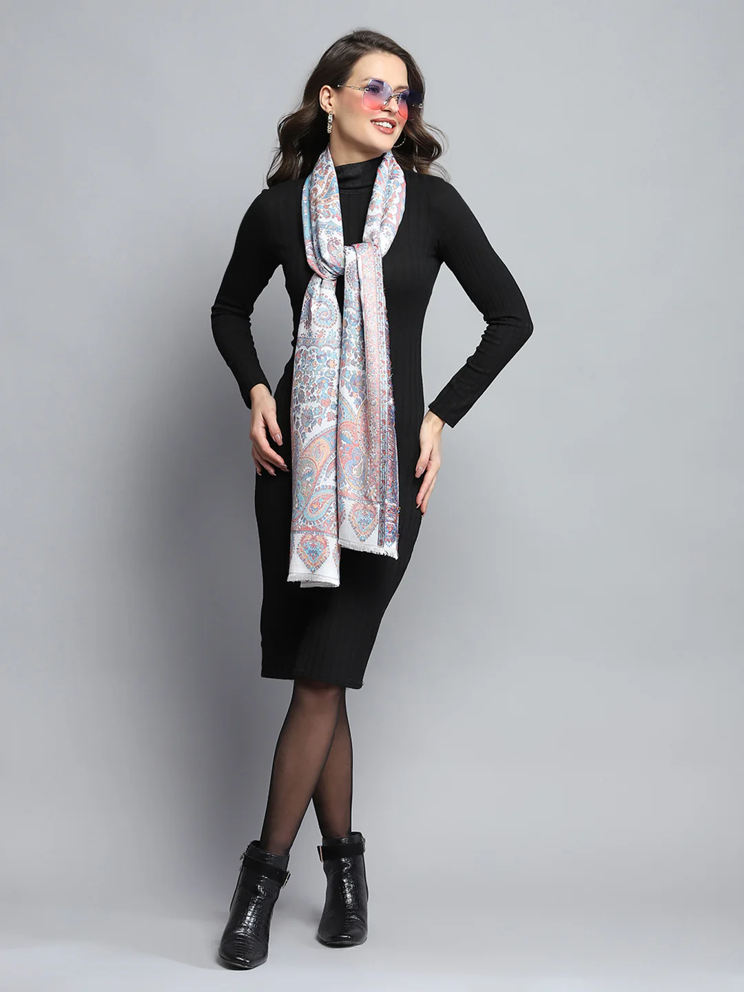 Women Multicolor Self Design Stole - Image 2