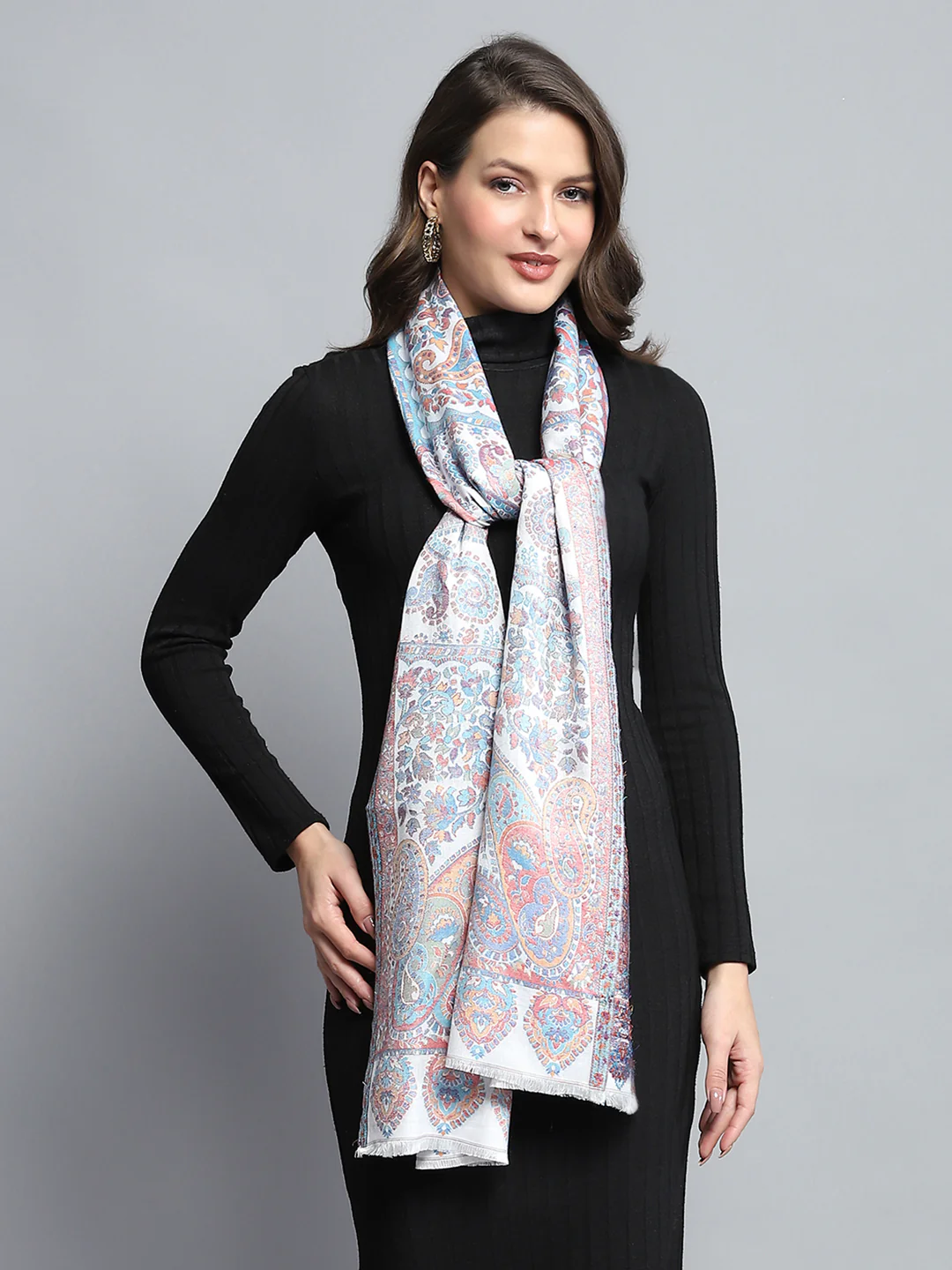 Women Multicolor Self Design Stole - Image 3