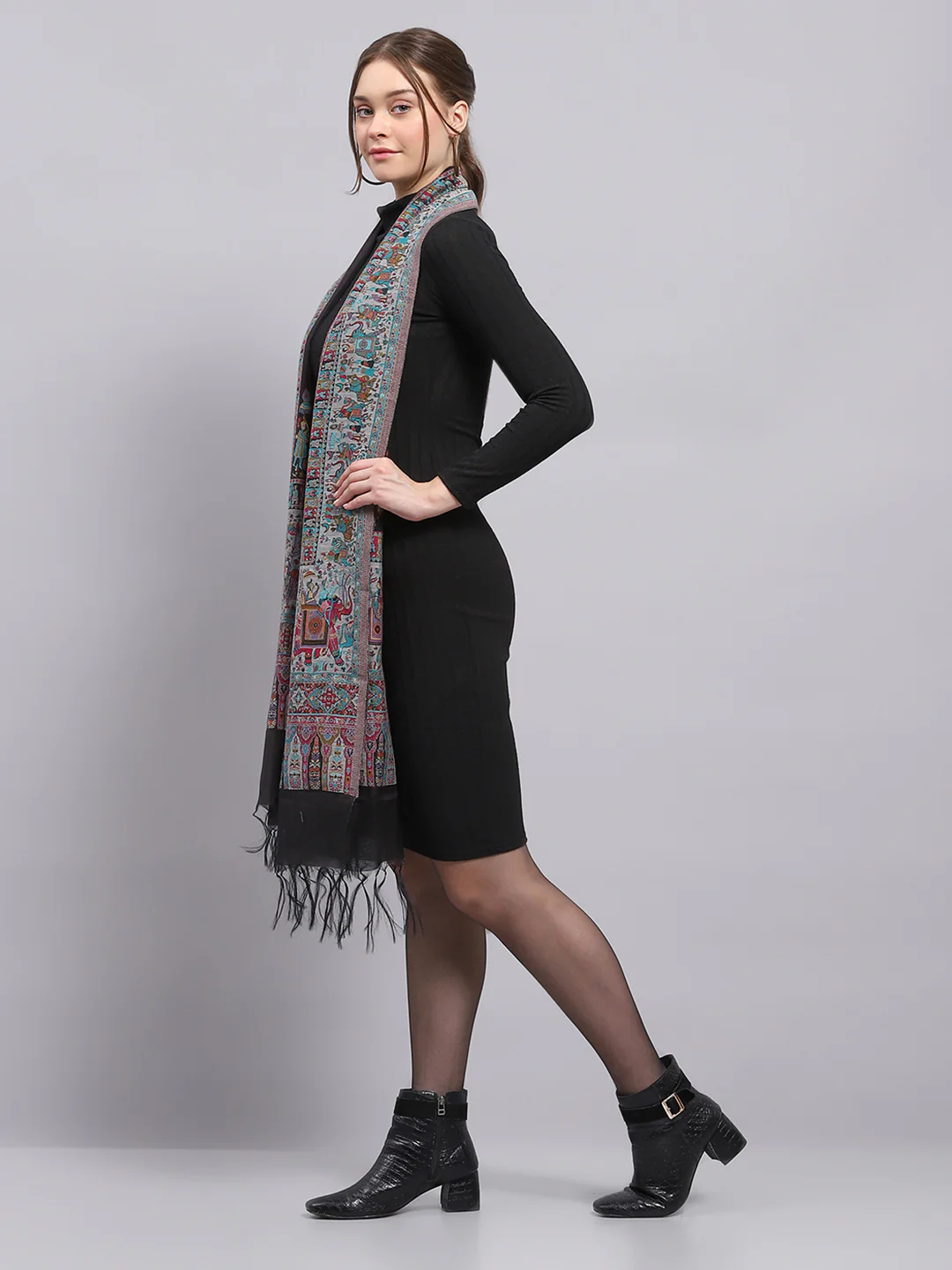 Women Multicolor Self Design Stole - Image 3