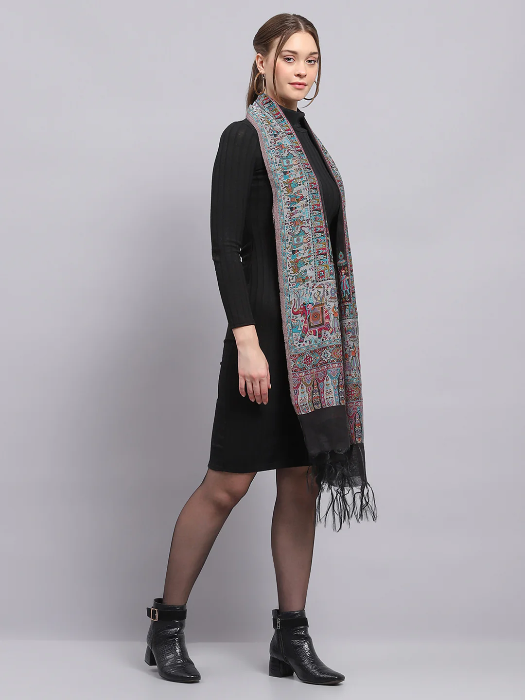Women Multicolor Self Design Stole - Image 4
