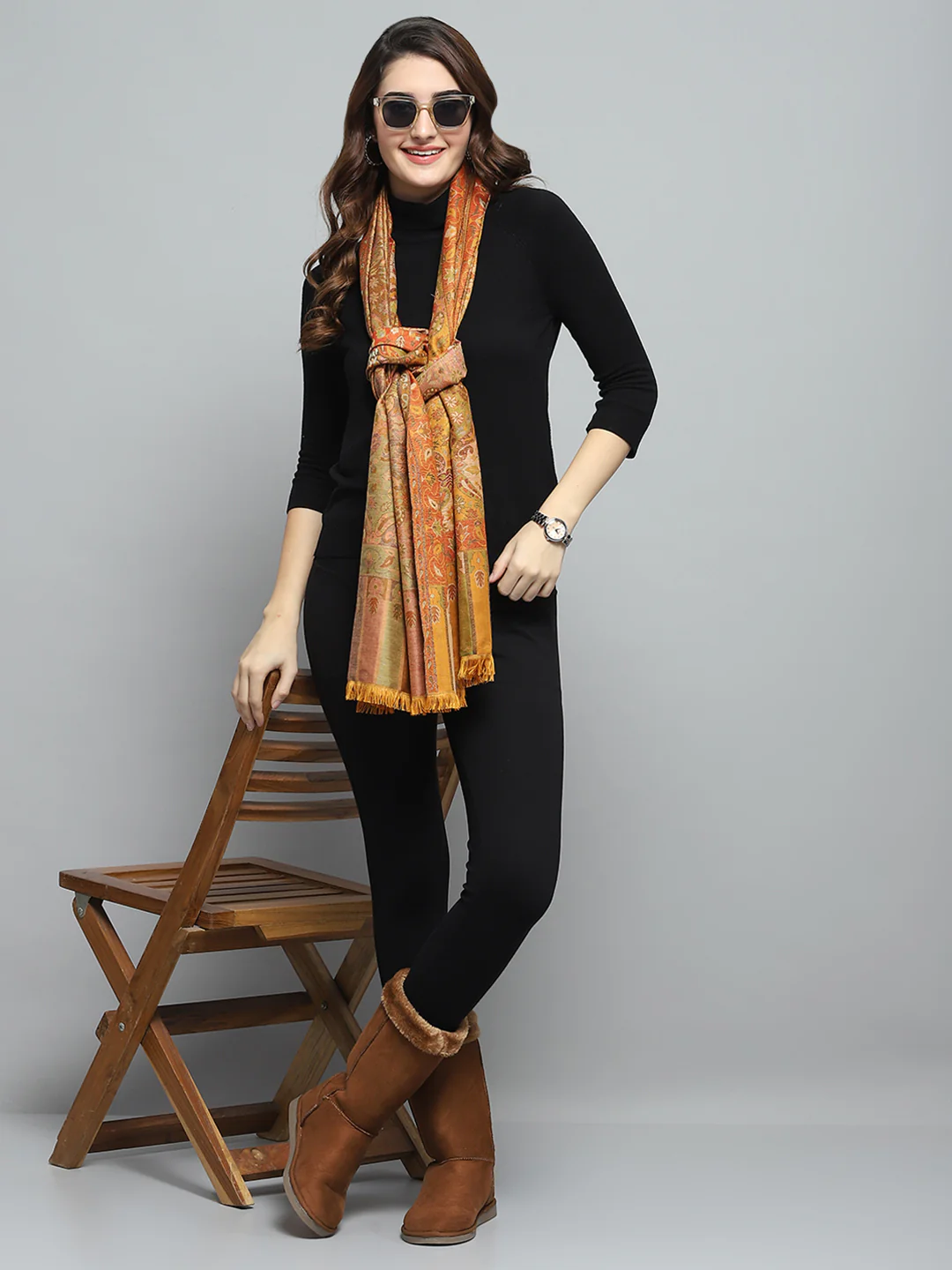 Women Multicolor Self Design Stole - Image 2