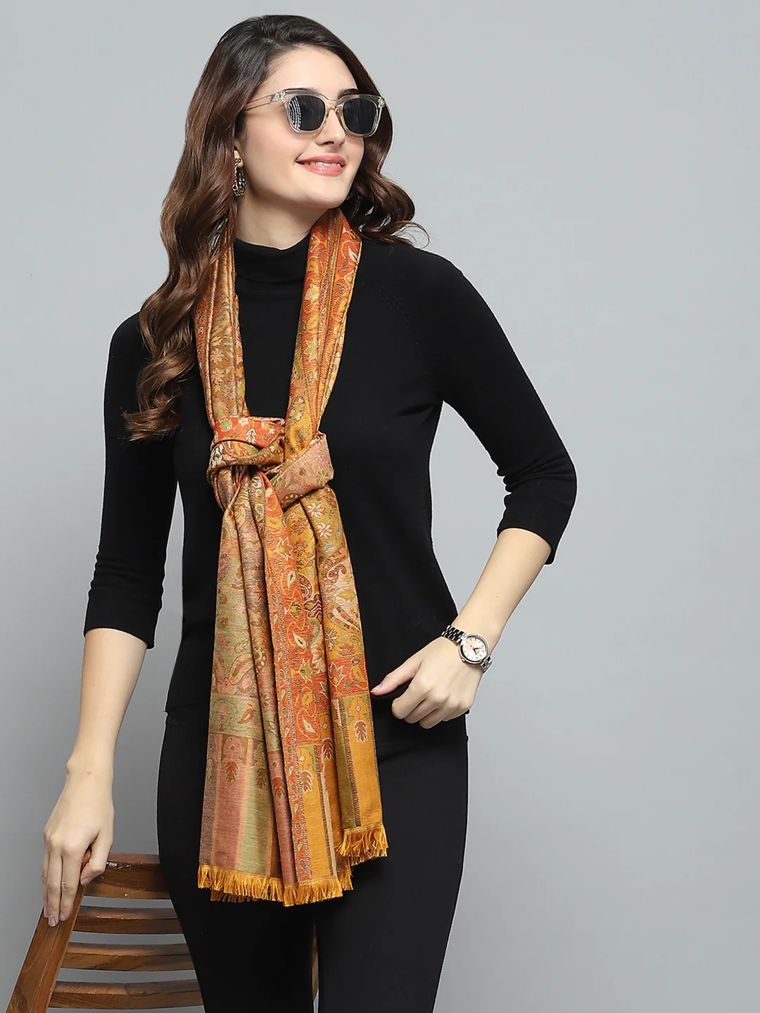 Women Multicolor Self Design Stole - Image 3