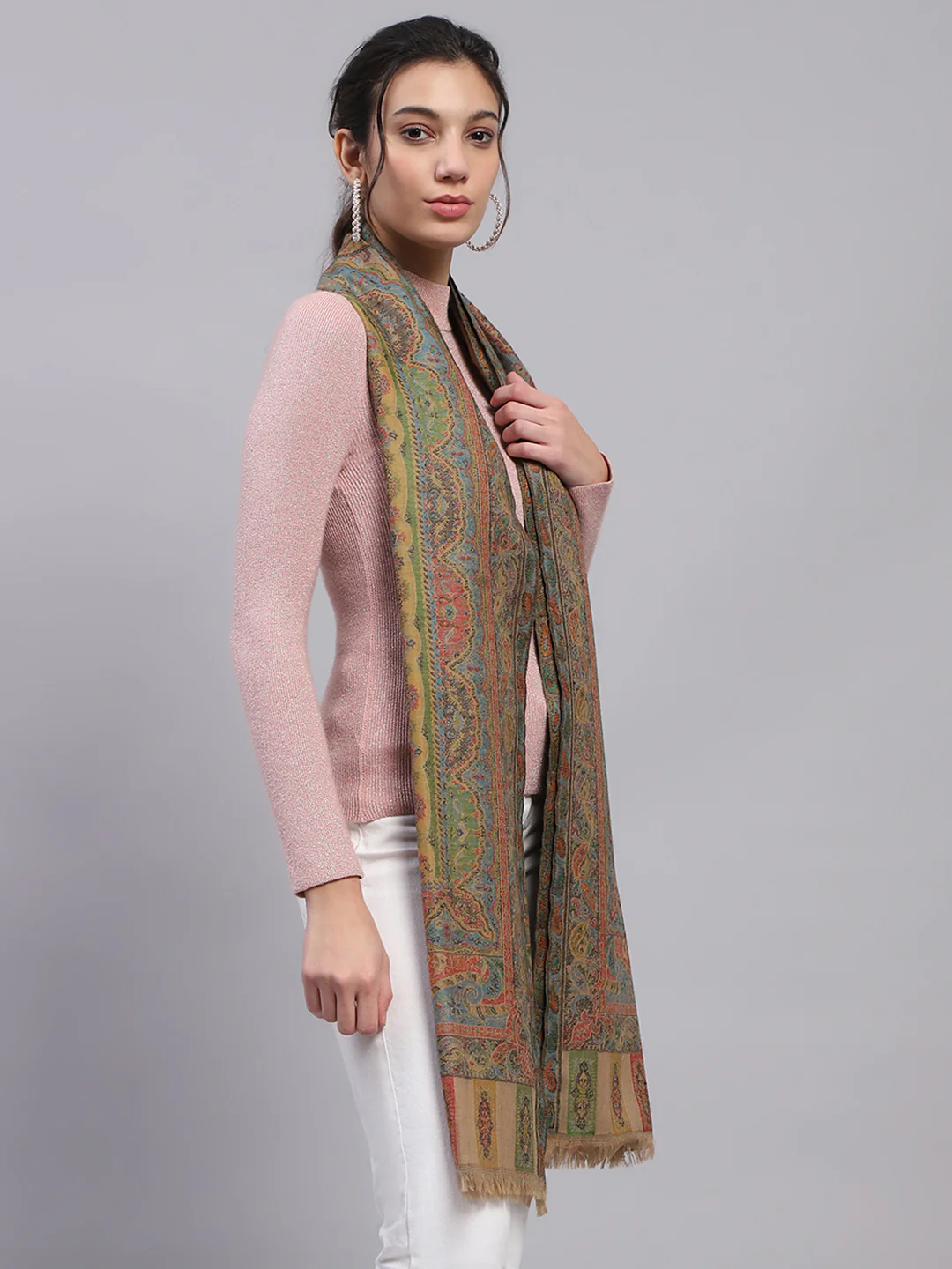 Women Multicolor Self Design Stole - Image 5