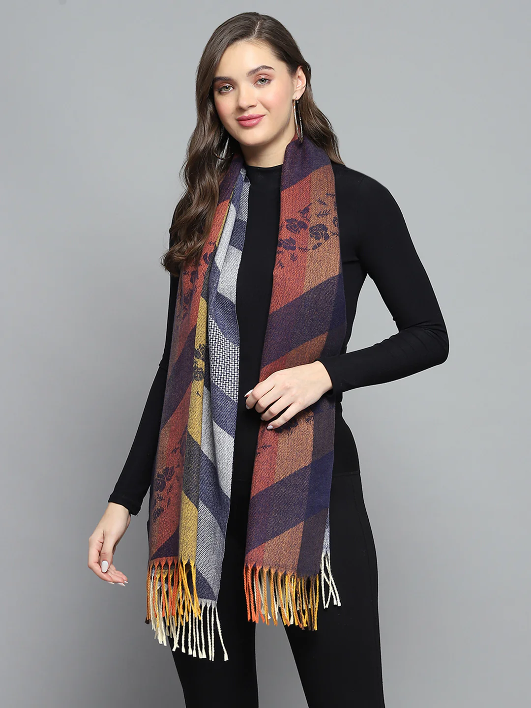 Women Multicolor Self Design Stole - Image 3
