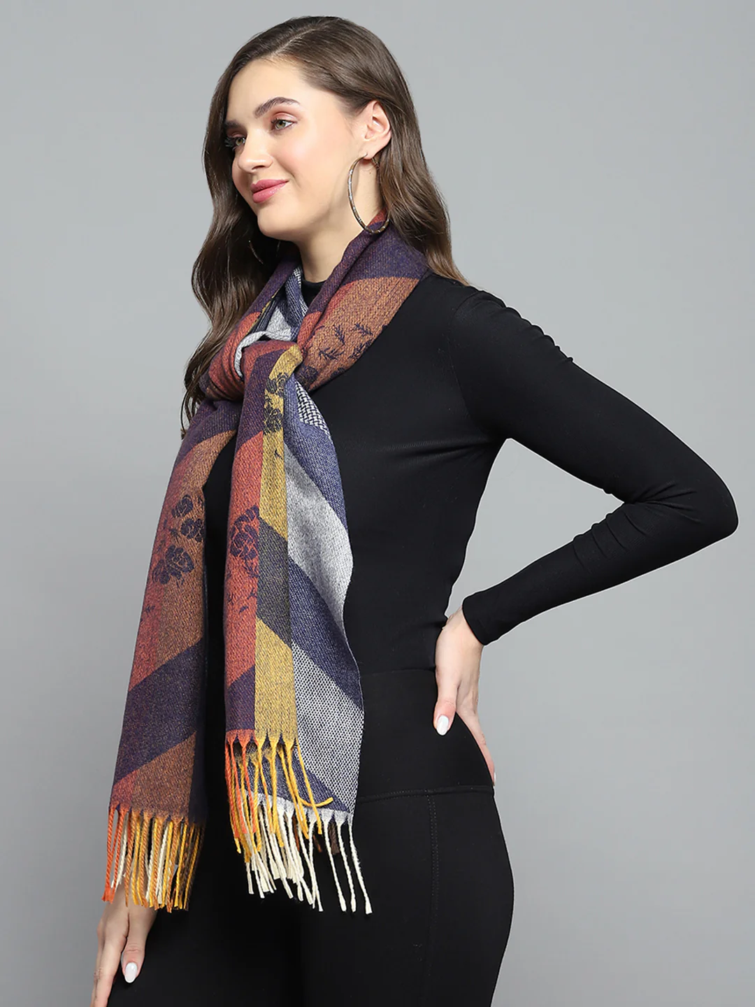 Women Multicolor Self Design Stole - Image 4