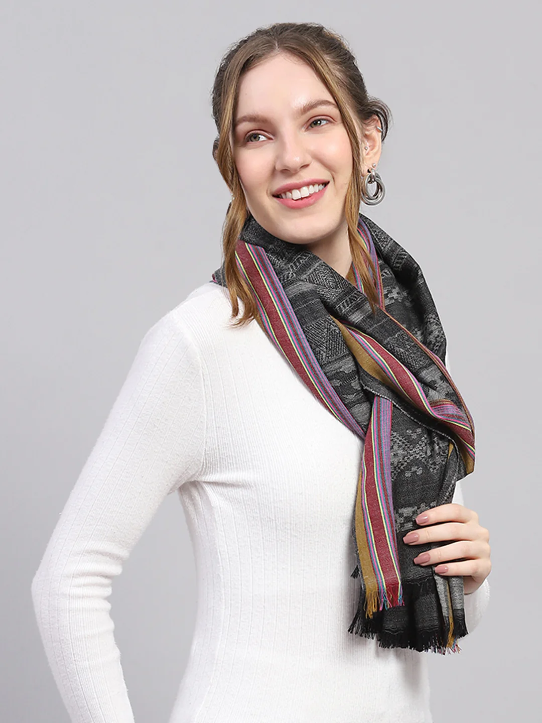Women Multicolor Self Design Stole - Image 4