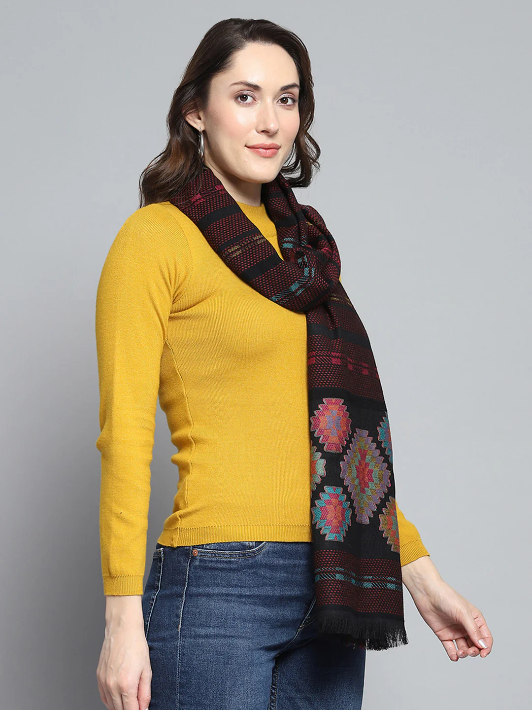 Women Multicolor Self Design Stole - Image 4
