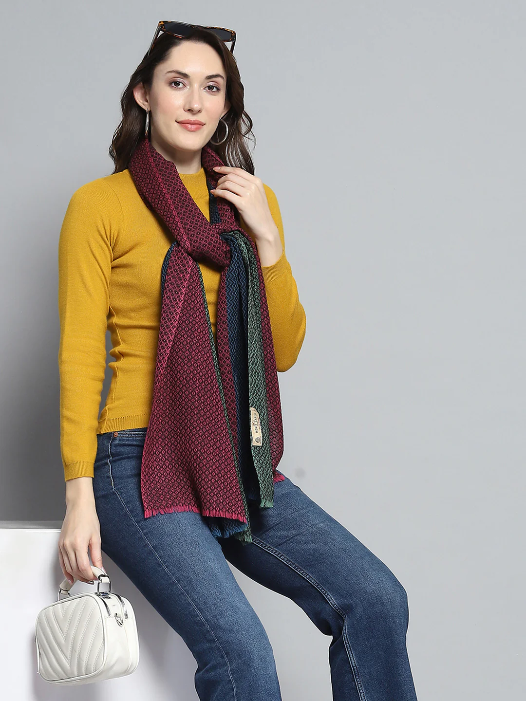 Women Multicolor Self Design Stole - Image 6