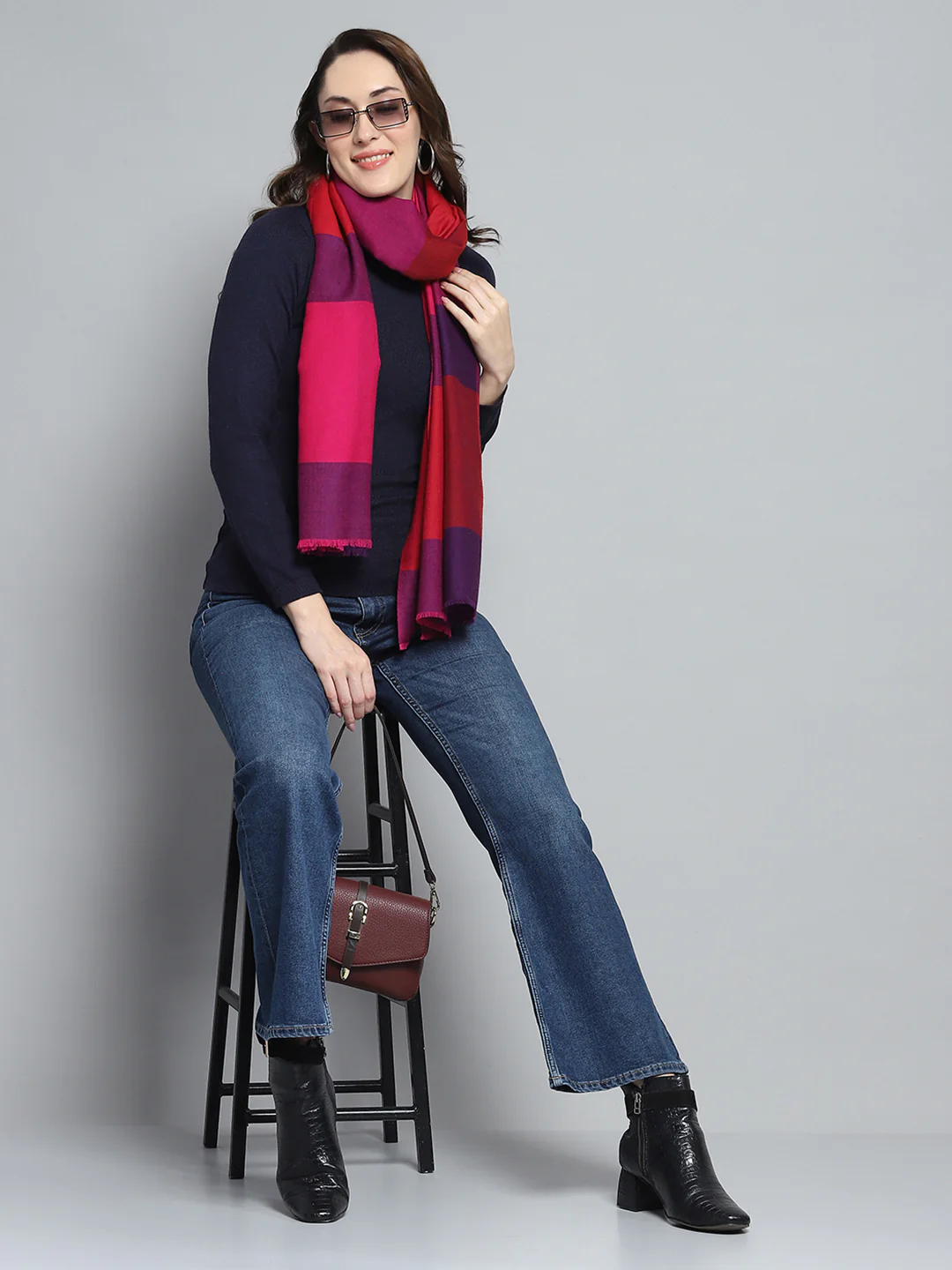 Women Multicolor Self Design Stole - Image 2