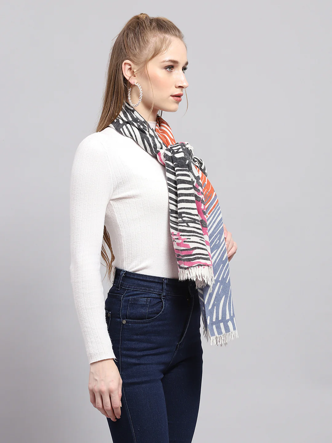 Women Multicolor Self Design Stole - Image 5
