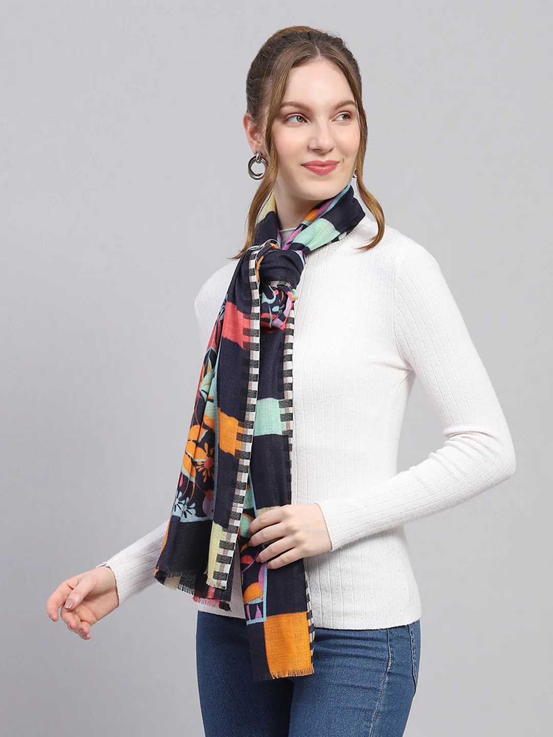 Women Multicolor Self Design Stole - Image 3