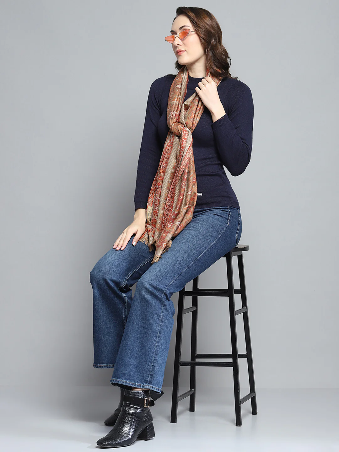 Women Multicolor Self Design Stole - Image 2