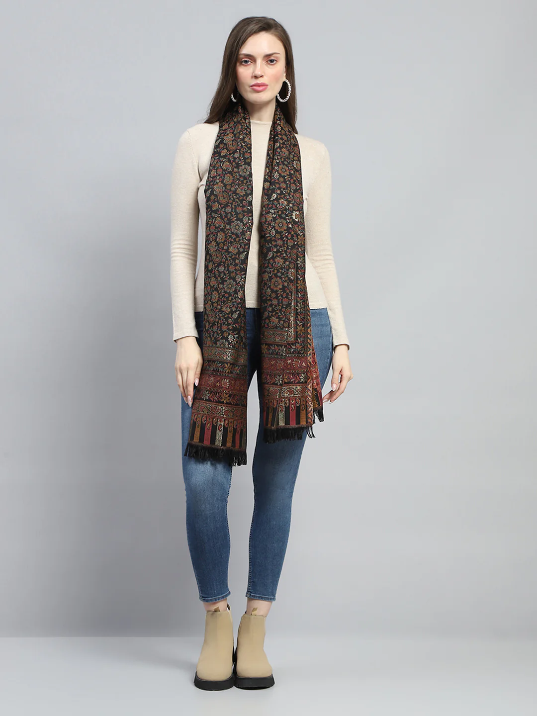 Women Multicolor Self Design Stole - Image 5