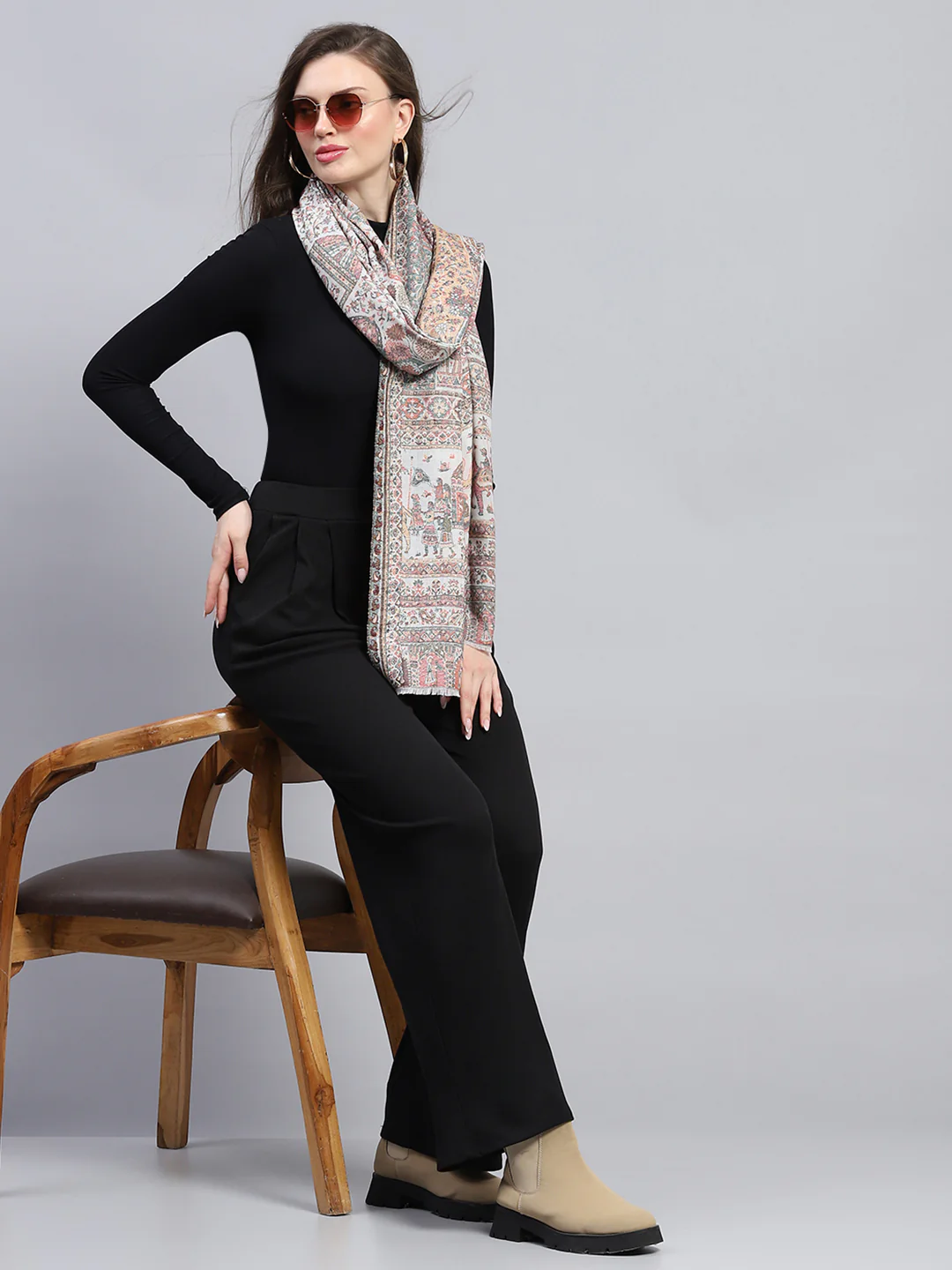 Women Multicolor Self Design Stole - Image 2