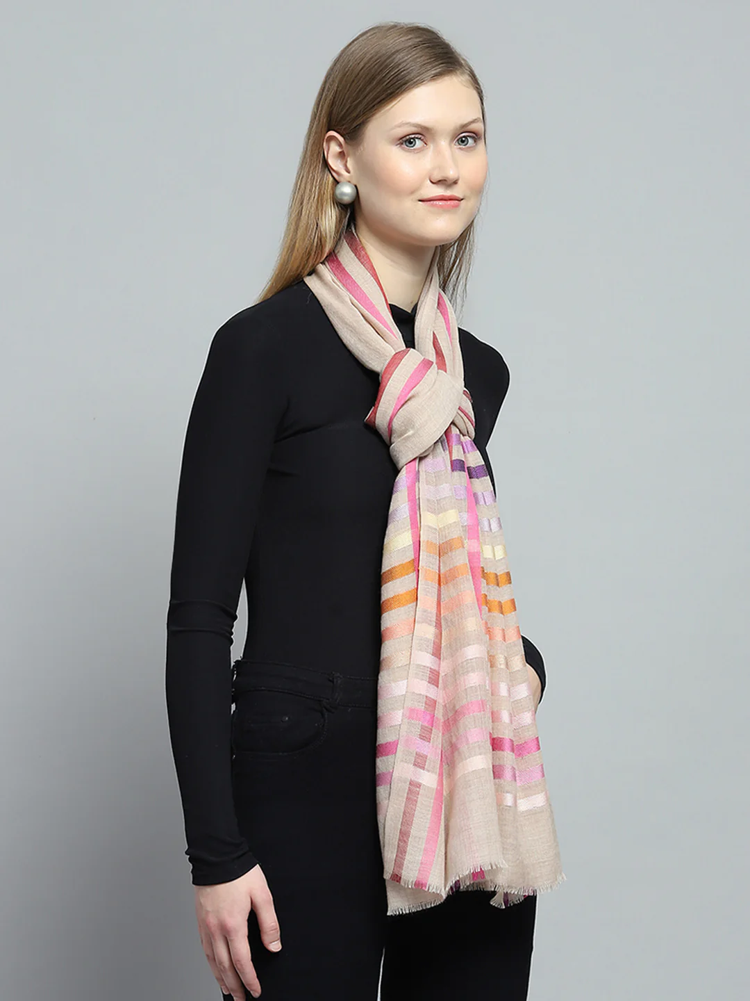 Women Multicolor Self Design Stole - Image 4