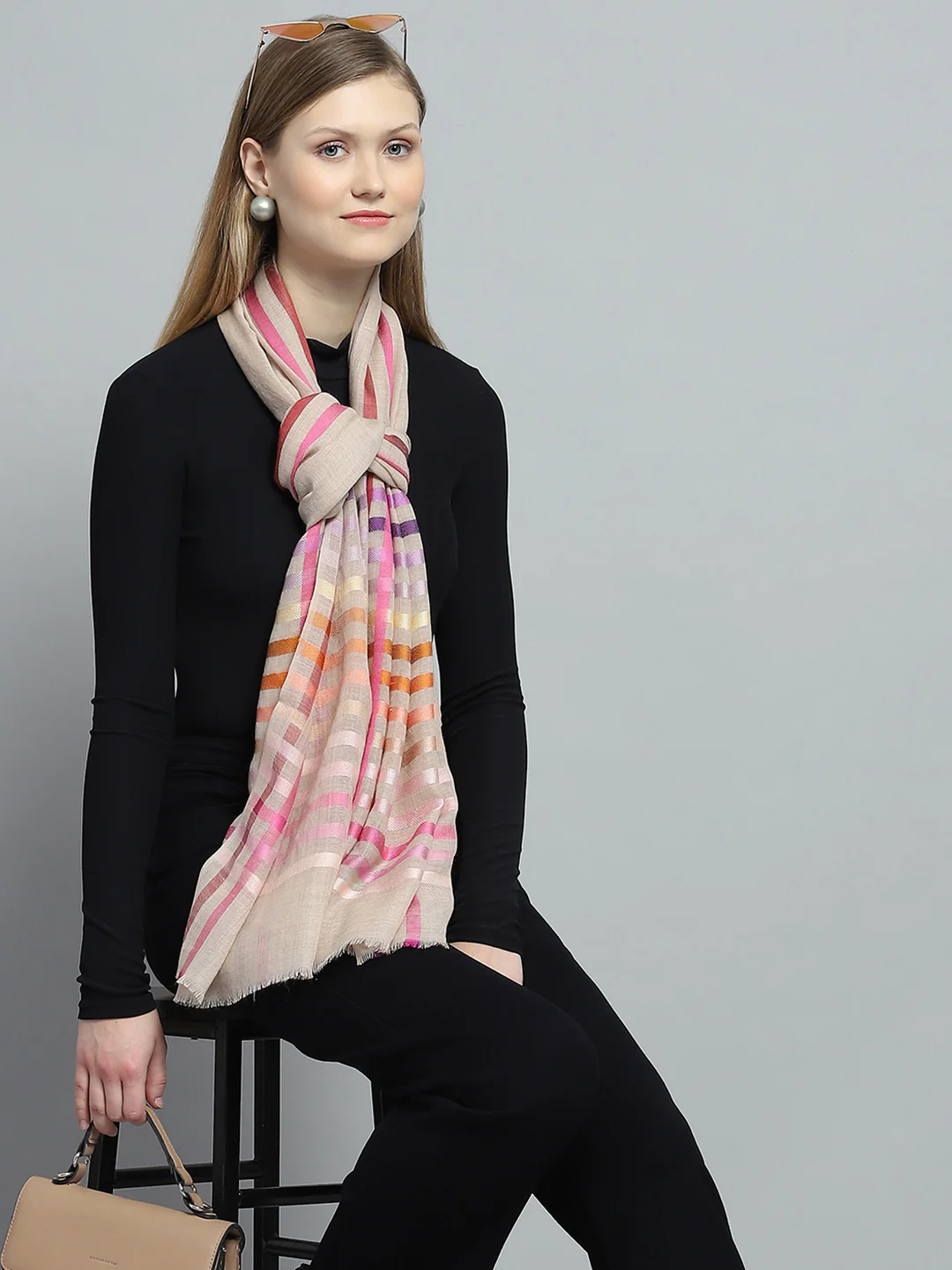 Women Multicolor Self Design Stole - Image 6
