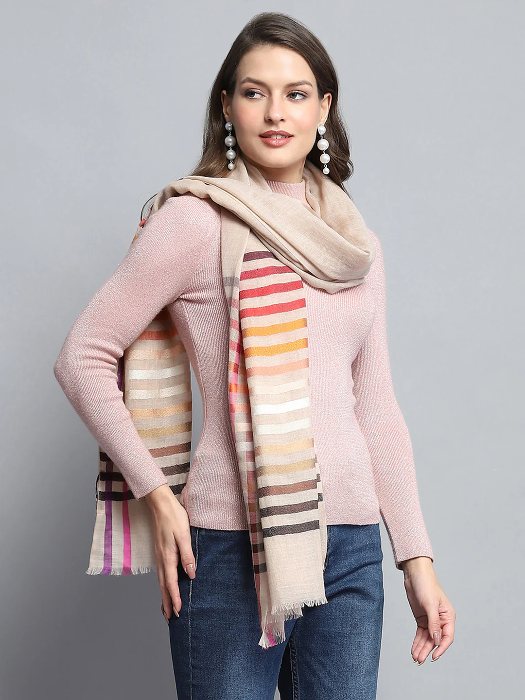 Women Multicolor Self Design Stole - Image 4