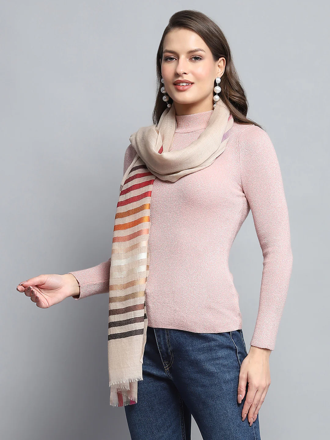 Women Multicolor Self Design Stole - Image 5