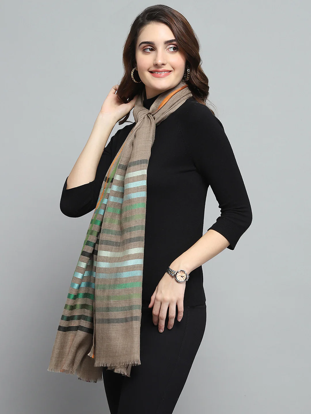 Women Multicolor Self Design Stole - Image 3
