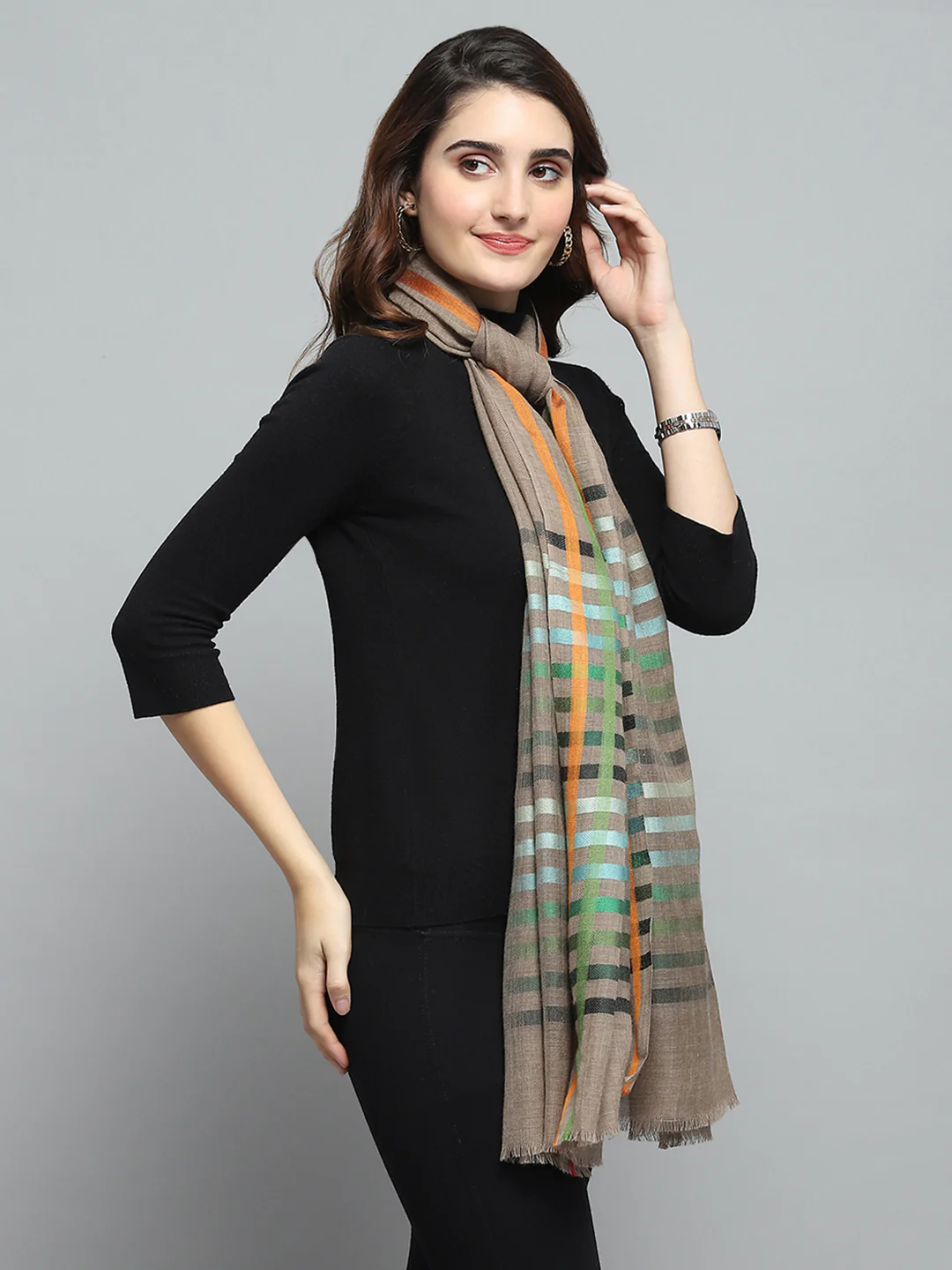 Women Multicolor Self Design Stole - Image 4