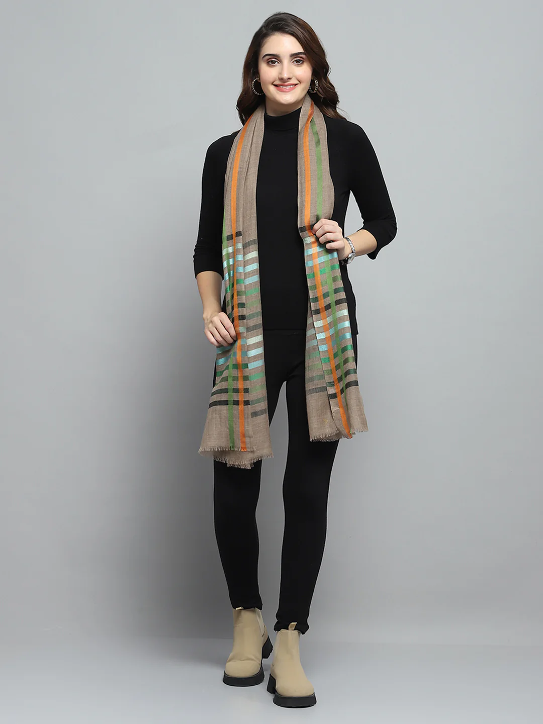 Women Multicolor Self Design Stole - Image 5