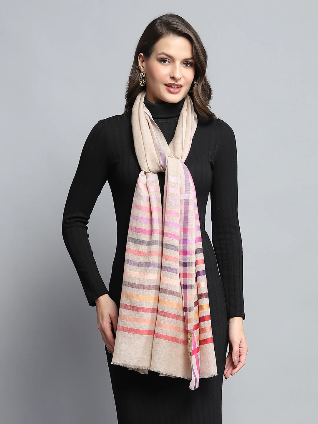 Women Multicolor Self Design Stole - Image 3