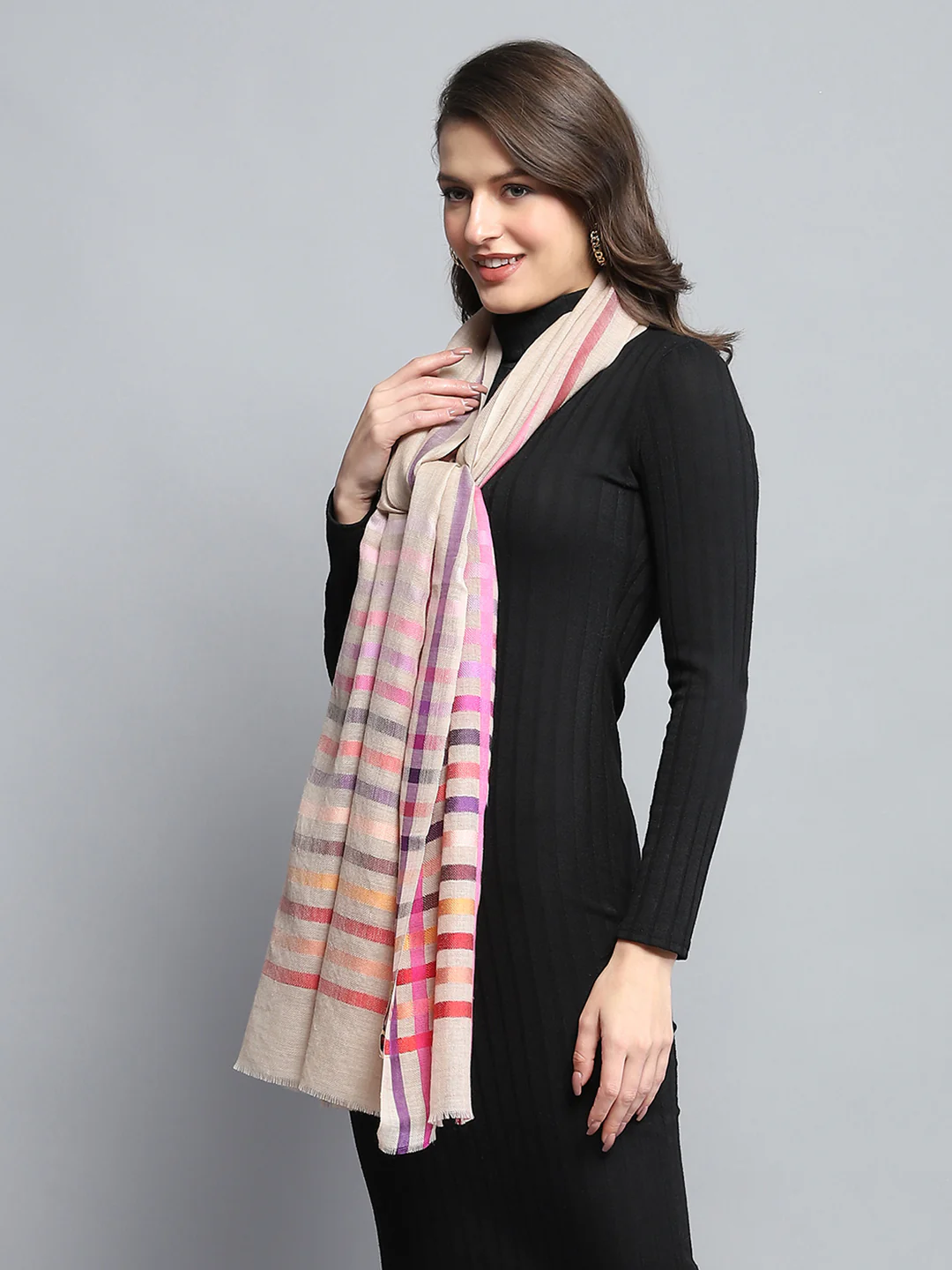 Women Multicolor Self Design Stole - Image 4