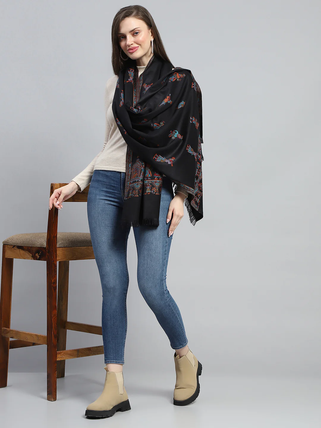 Women Multicolor Self Design Stole - Image 2