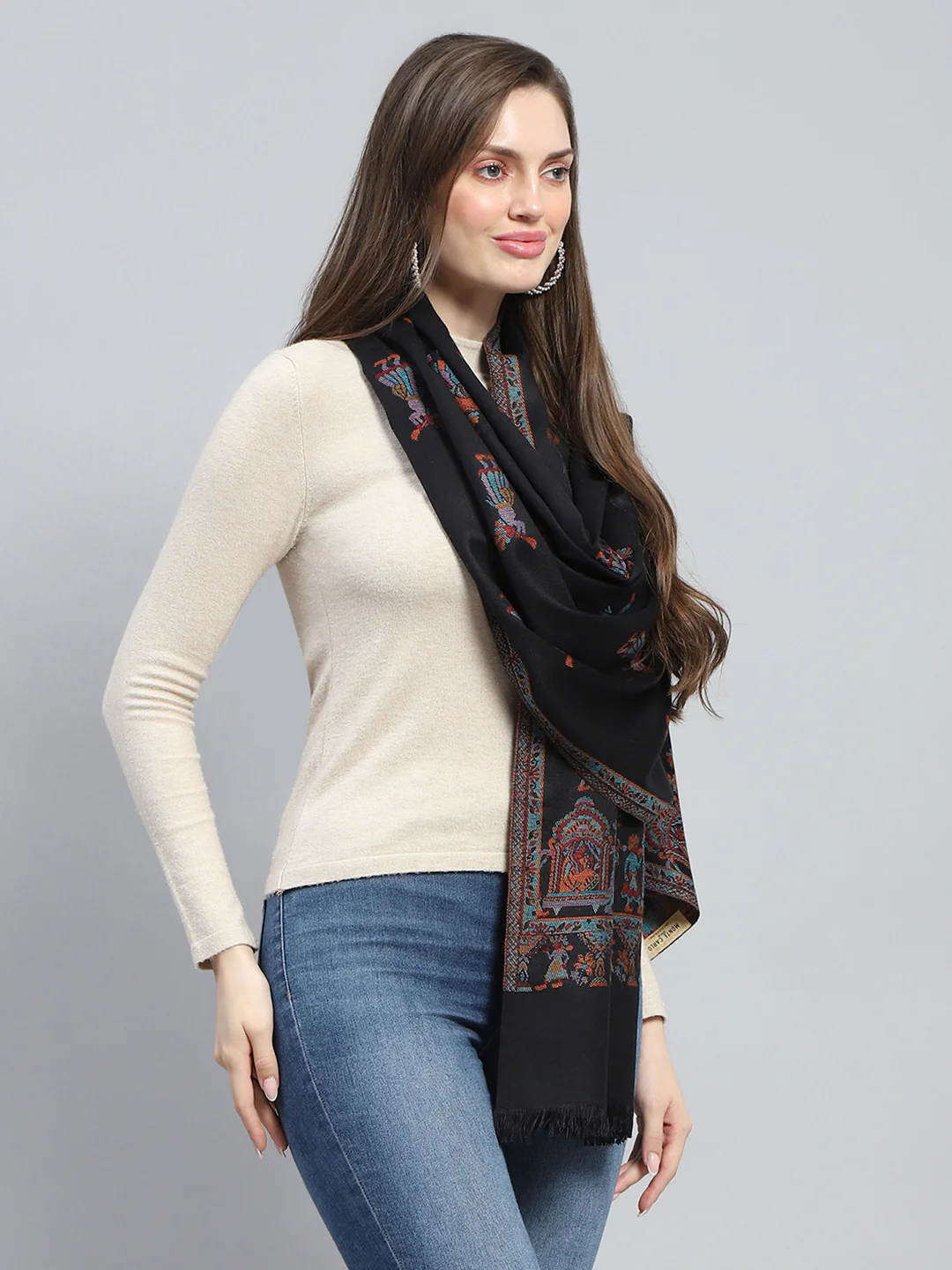 Women Multicolor Self Design Stole - Image 4