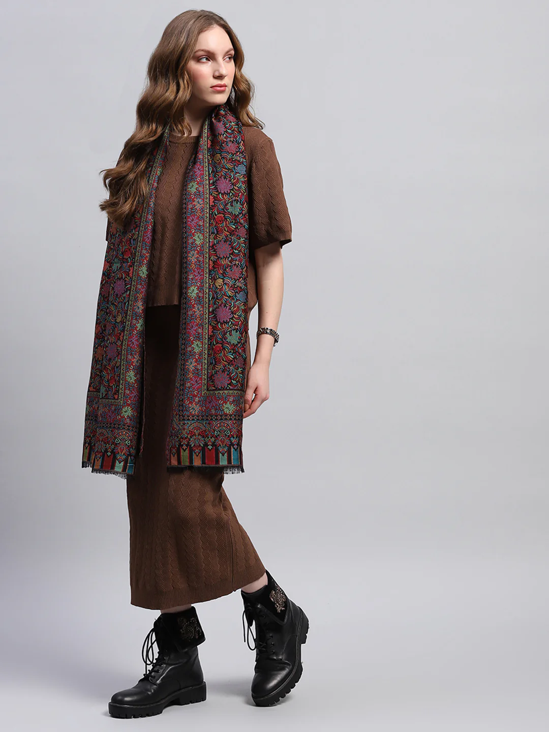 Women Multicolor Self Design Stole - Image 3