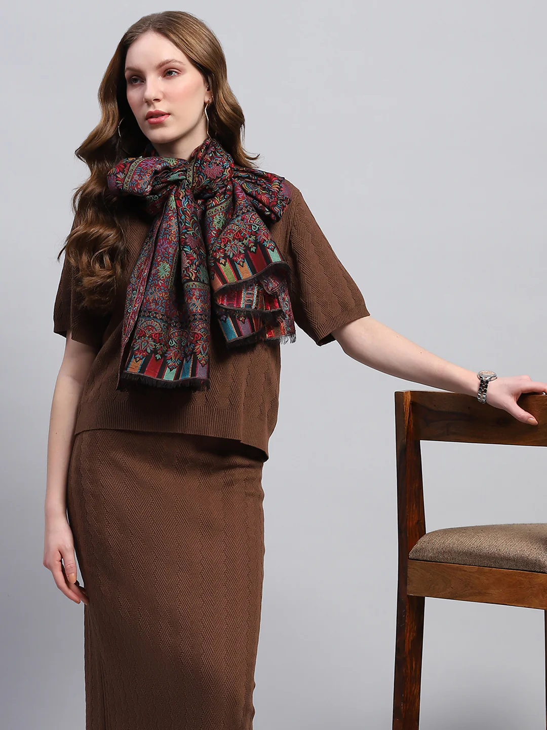 Women Multicolor Self Design Stole - Image 5
