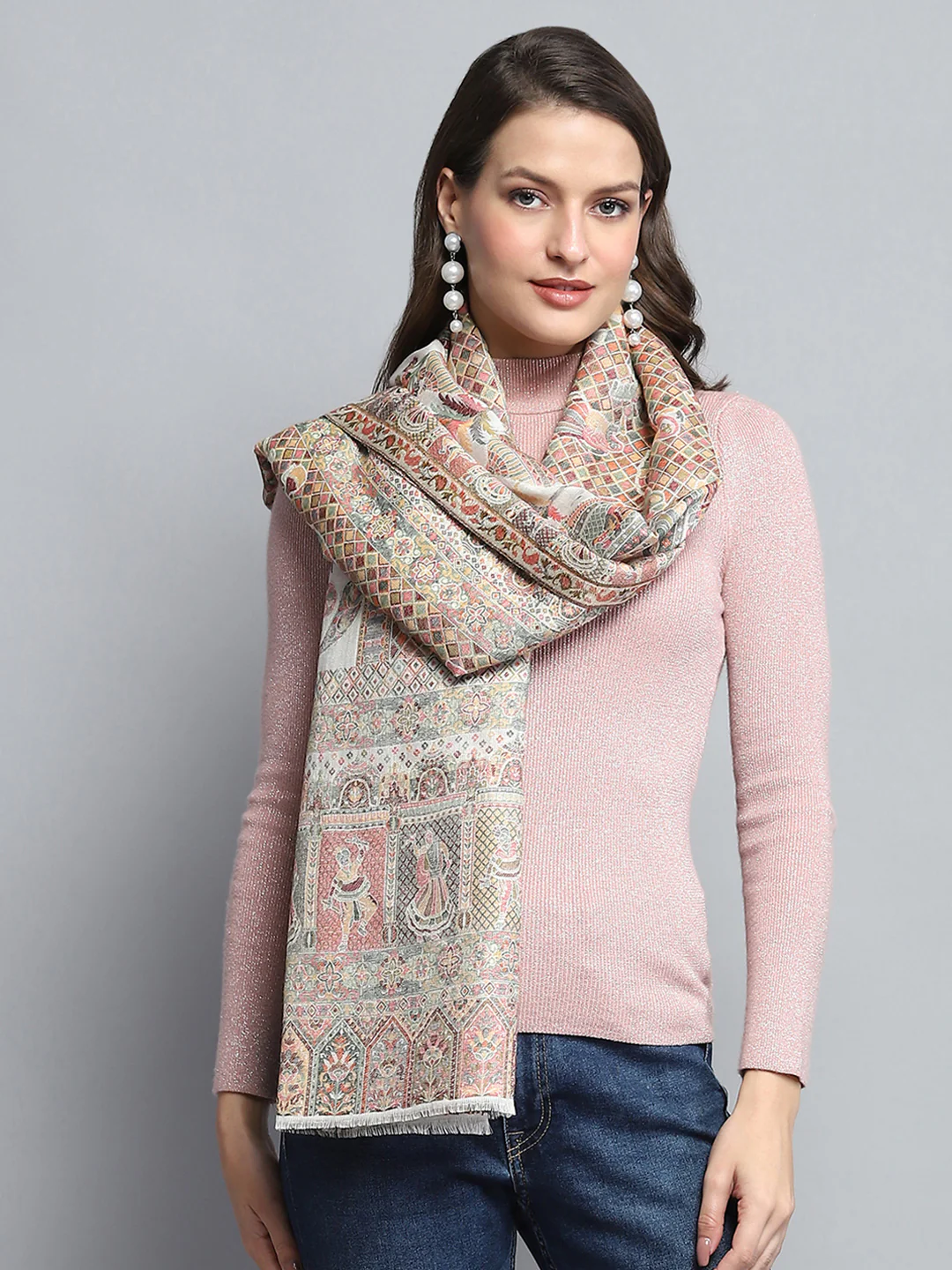 Women Multicolor Self Design Stole - Image 3
