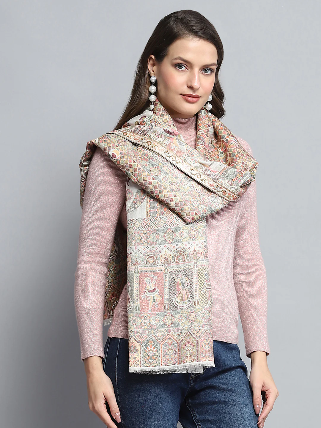 Women Multicolor Self Design Stole - Image 5
