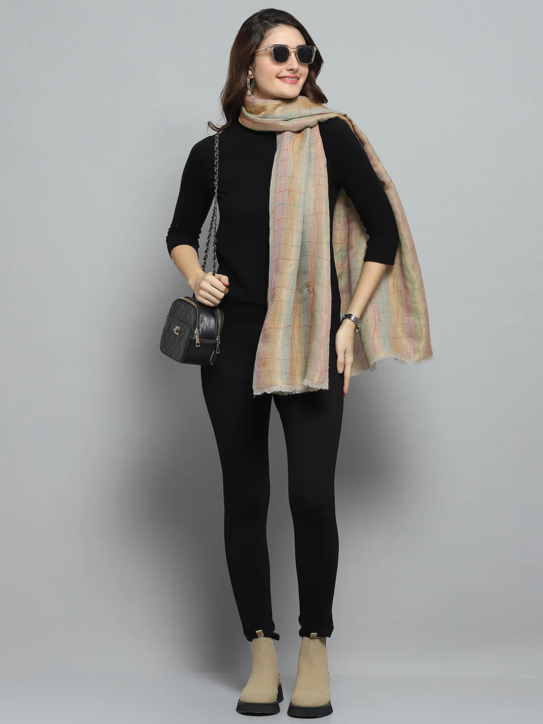 Women Multicolor Self Design Stole - Image 2