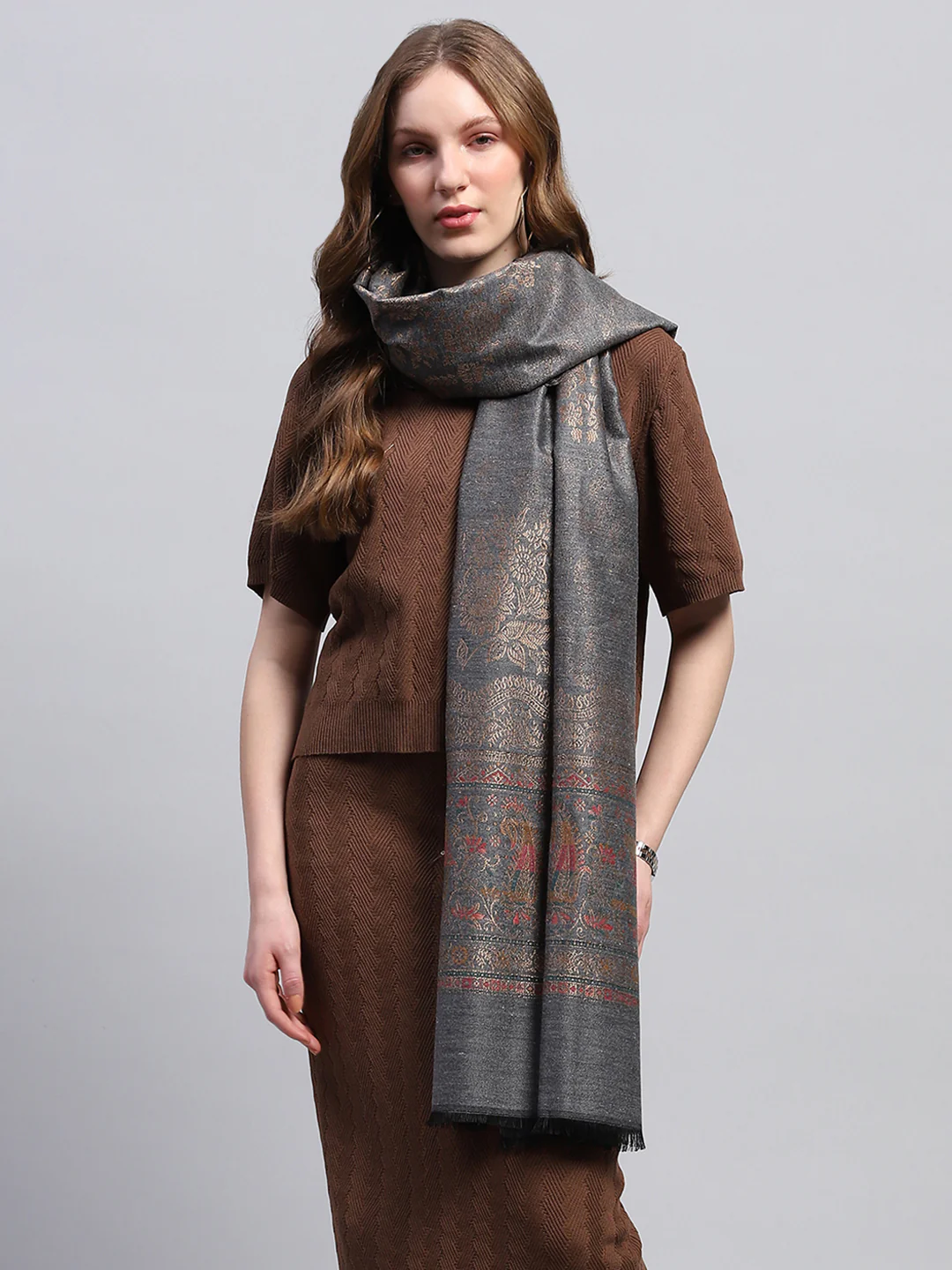 Women Multicolor Self Design Stole - Image 3
