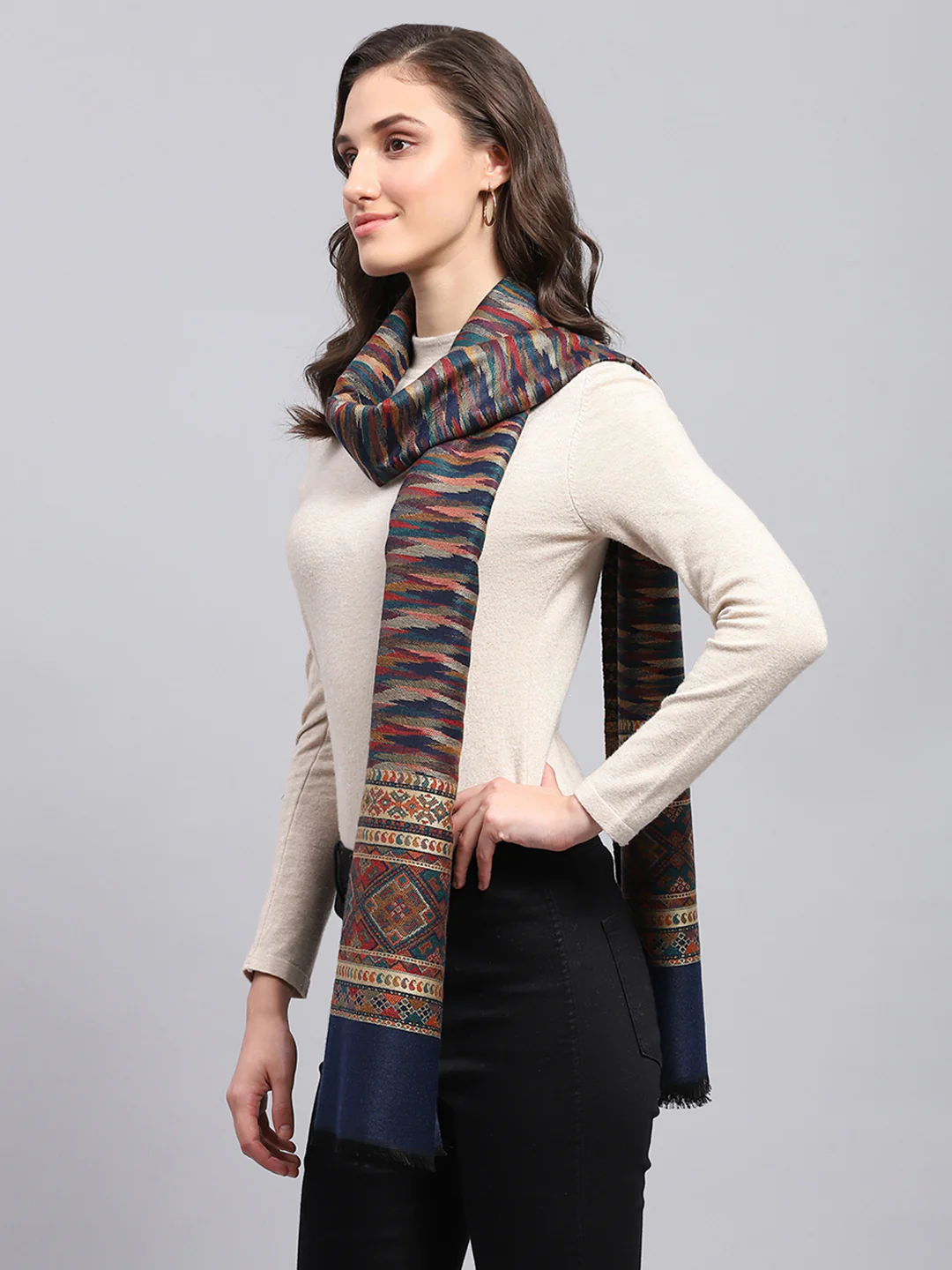 Women Multicolor Self Design Stole - Image 3
