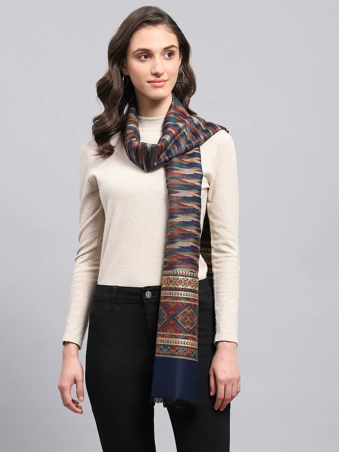 Women Multicolor Self Design Stole - Image 5