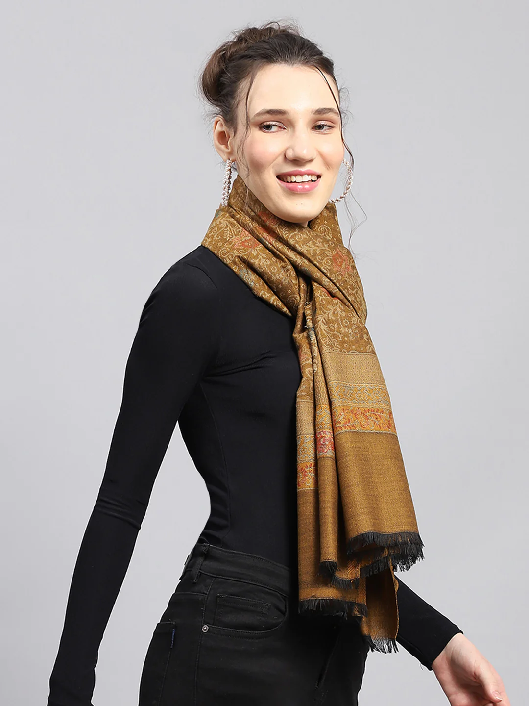 Women Multicolor Self Design Stole - Image 5